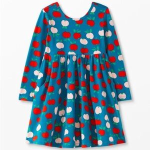 Hanna Andersson Girl’s Skater Dress Long Sleeve Pockets Apple Print Sz 8 130 cm